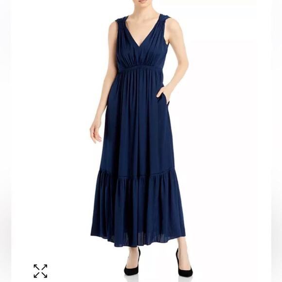 Kobi Halperin Almita Dress XS Navy Double V-Neck Midi Cocktail Bridesmaid - Picture 1 of 14